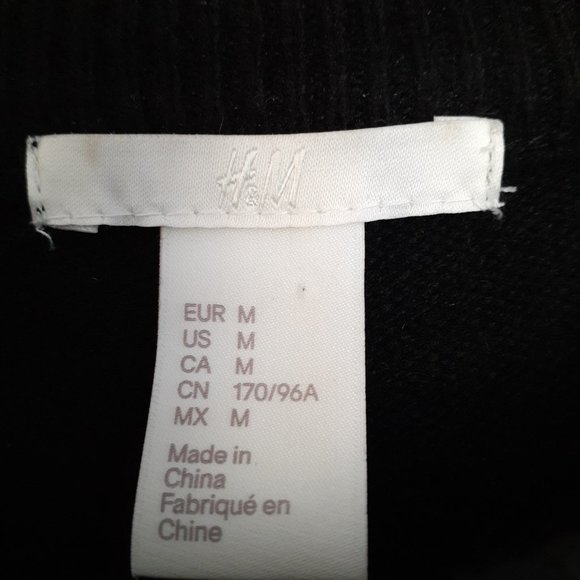 H&M Pug Sequin Alpaca Blend Black Crew Neck Black Sweater Size M - Picture 3 of 10